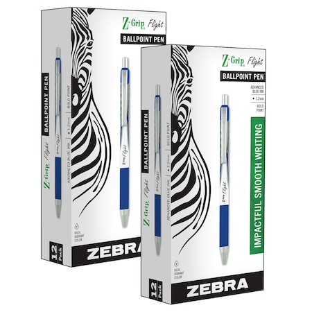 Zebra Pen Z-Grip Flight Ballpoint Retractable Pen 1.2mm, Blue, 24PK 21920